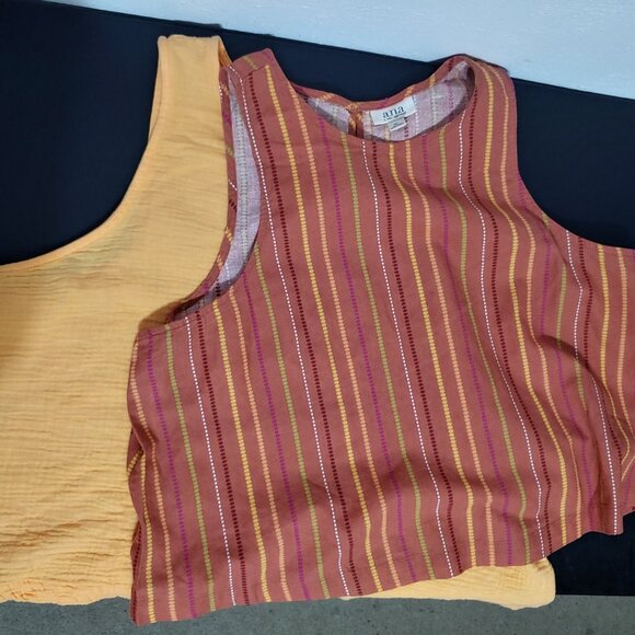 A.n.a. Cropped Tank Tops Cotton Double Gauze and Cotton/Linen Blend Set of 2 - Picture 1 of 12